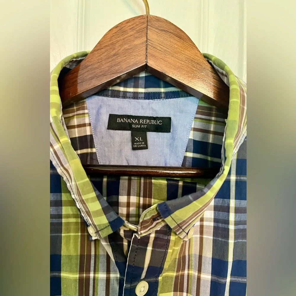 Banana Republic Green and Blue Slim Fit Button Down‎ Shirt